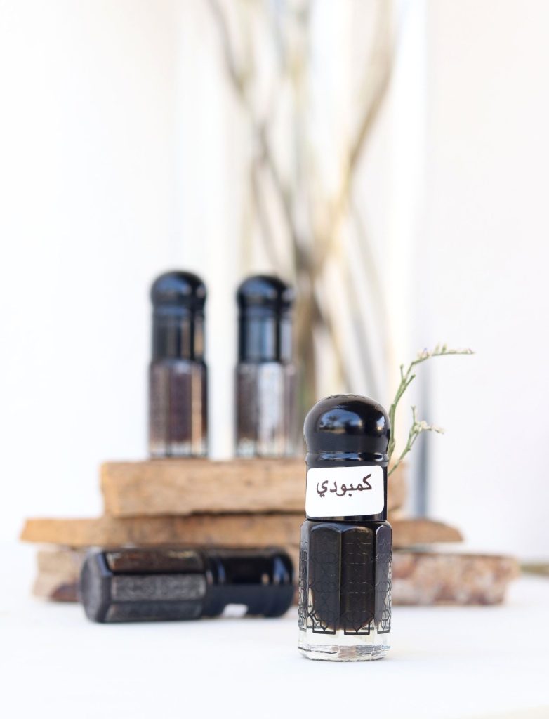 Elegant display of Arabic perfume bottles showcasing traditional fragrance oils.